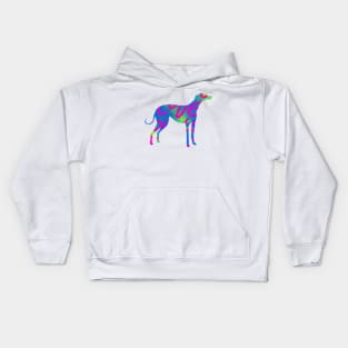 Blue and green with pink love letters dotted Greyhound dog Kids Hoodie